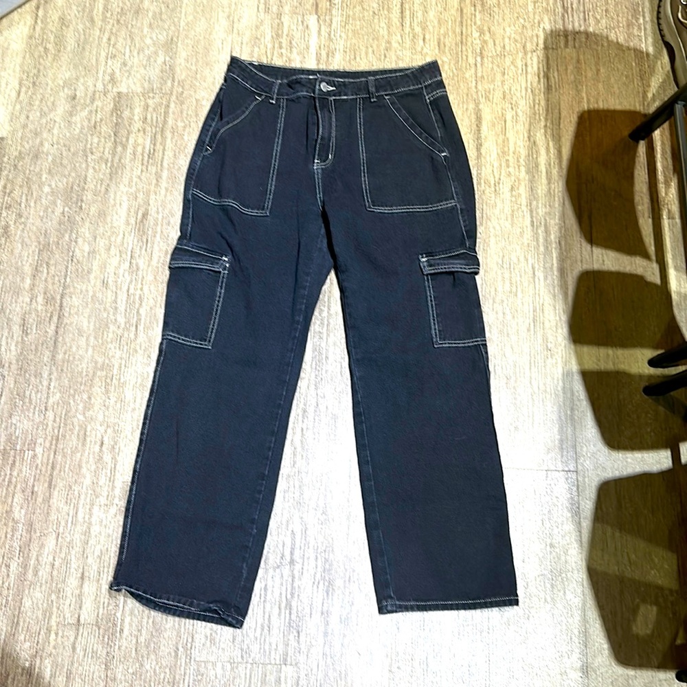 trendy black straight leg pants